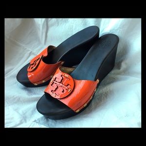Tory Burch Orange Leather Wedges